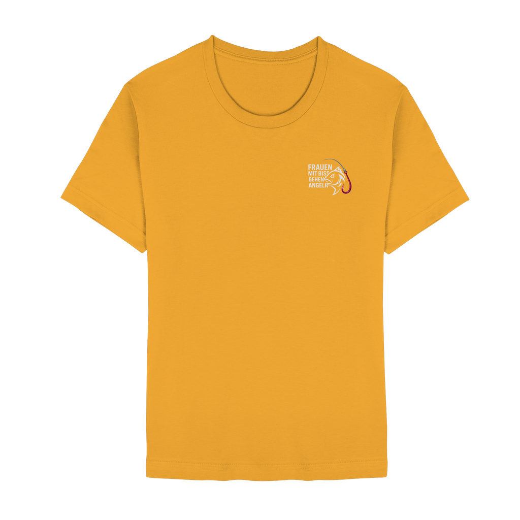 T-Shirt für starke Frauen "Frauen mit Biss, gehen angeln" Vorne/hinten Druck  - Unisex Essential Premium T-Shirt