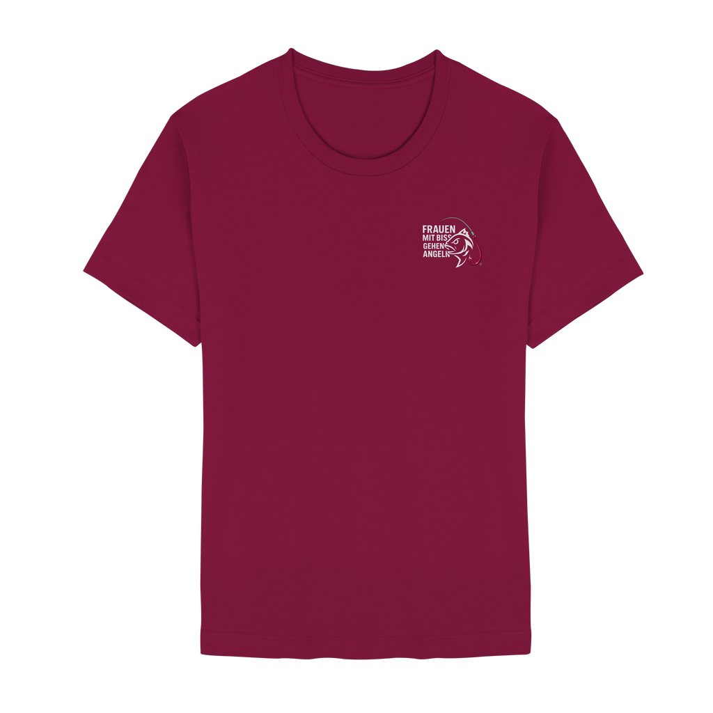 T-Shirt für starke Frauen "Frauen mit Biss, gehen angeln" Vorne/hinten Druck  - Unisex Essential Premium T-Shirt