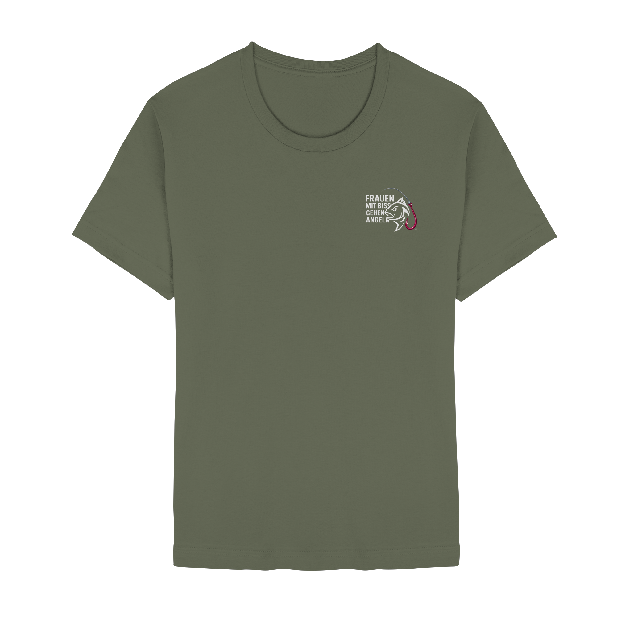 T-Shirt für starke Frauen "Frauen mit Biss, gehen angeln" Vorne/hinten Druck  - Unisex Essential Premium T-Shirt