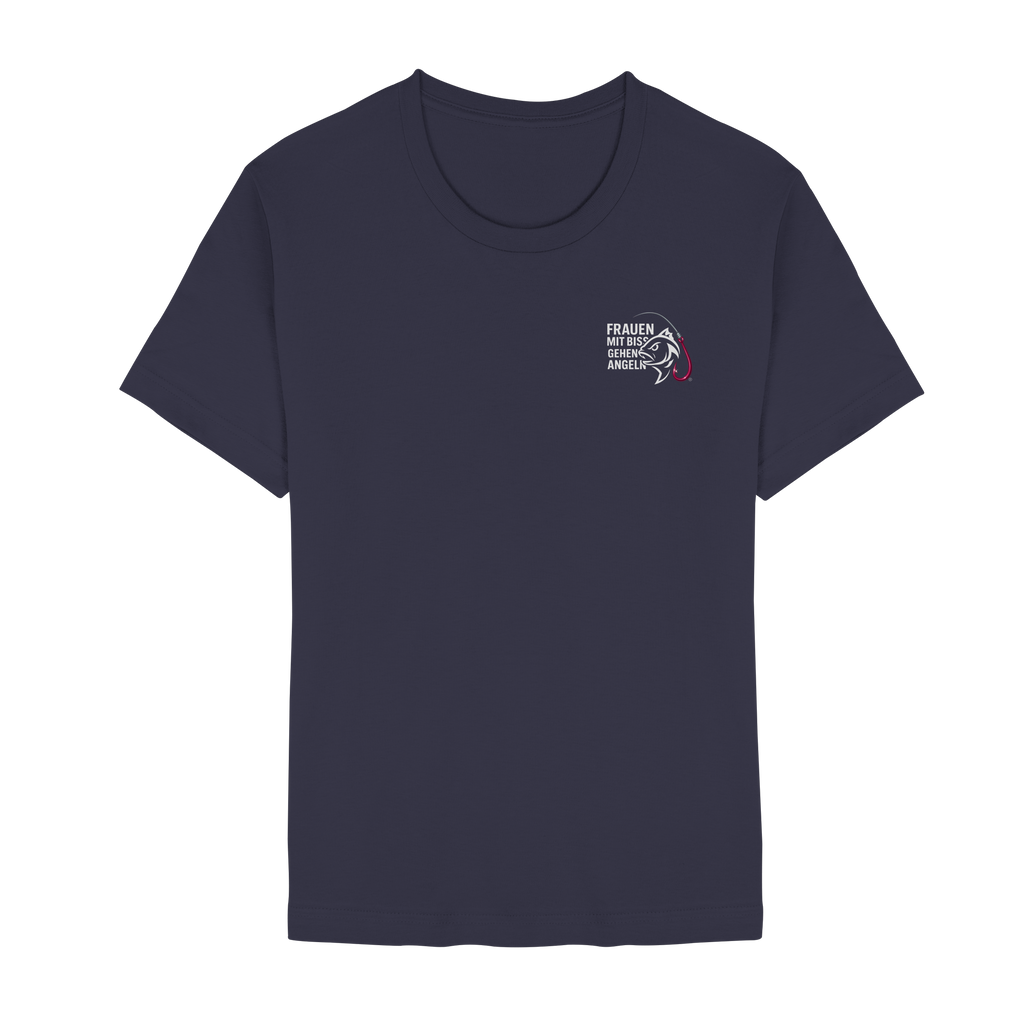 T-Shirt für starke Frauen "Frauen mit Biss, gehen angeln" Vorne/hinten Druck  - Unisex Essential Premium T-Shirt