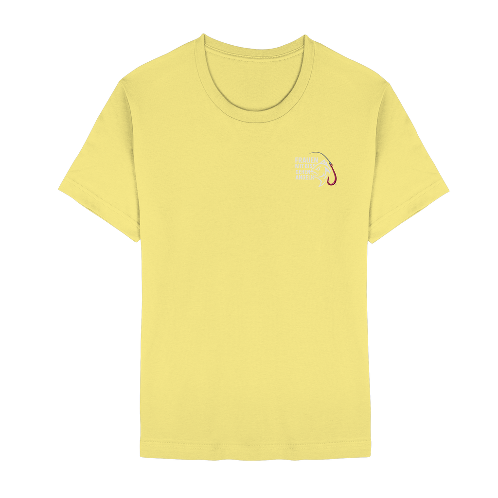 T-Shirt für starke Frauen "Frauen mit Biss, gehen angeln" Vorne/hinten Druck  - Unisex Essential Premium T-Shirt